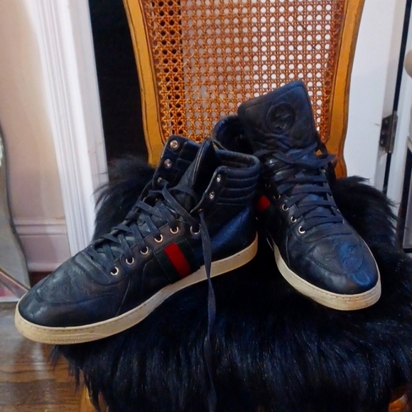 Gucci Other - AUTHENTIC GUCCI SIGNATURE  MONOGRAM ITALIAN LEATHER HIGH TOP SNEAKERS 12